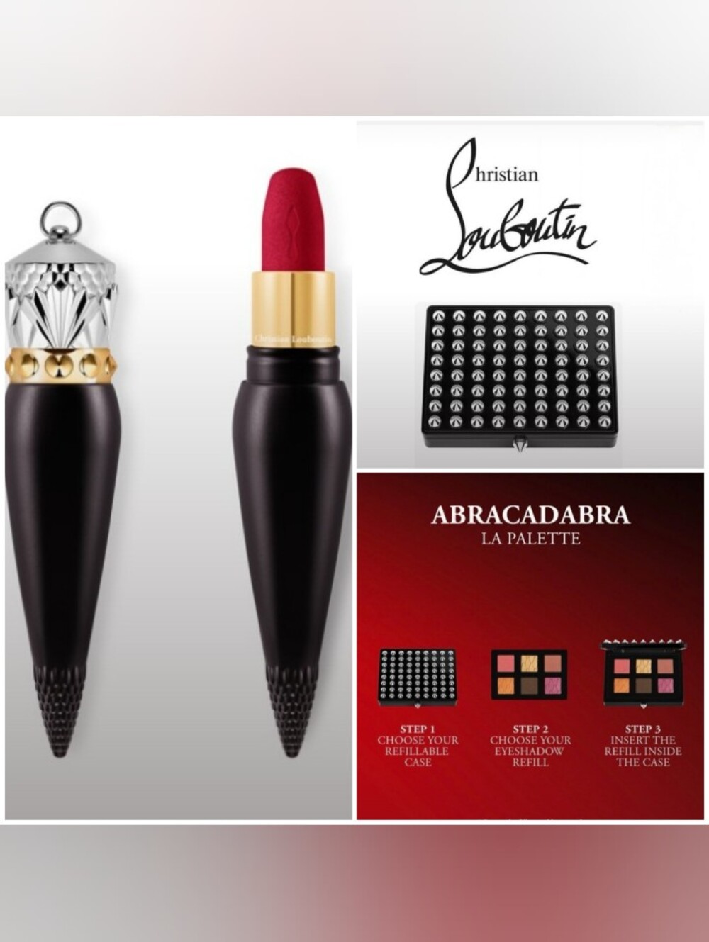 Christian👠Louboutin 4pc Studded Case-Lipstick -Eyeshadow Palette & Dust Bag 🖤